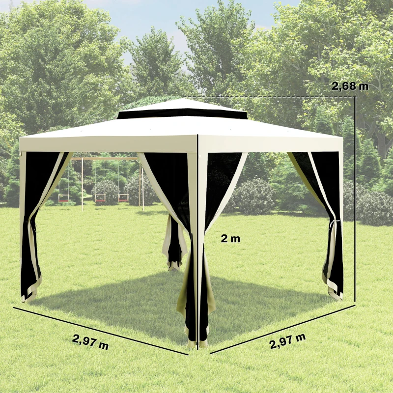 Outsunny Tonnelle barnum de jardin 3 x 3 m avec 4 moustiquaires amovibles - double toit - crème