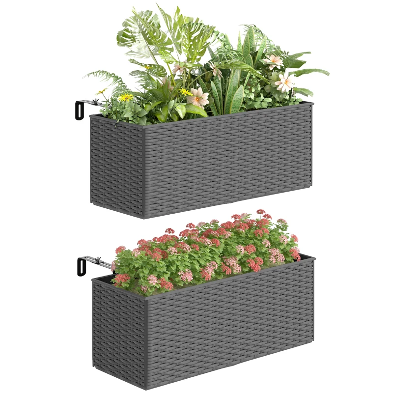 Outsunny Set of Two Rattan-Effect Planters - Grey