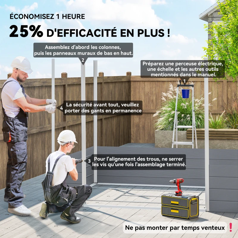 Outsunny Abri de jardin en résine 4,56 m² avec kit de fondation galvanisé structure en aluminium 240 x 190 x 228 cm gris foncé(m-4)