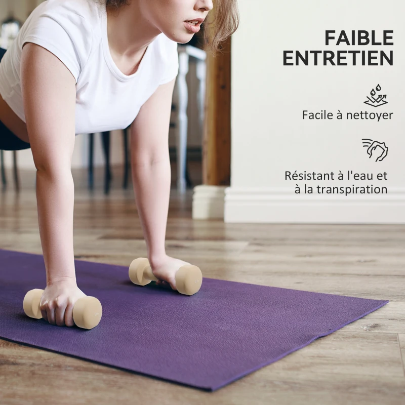 HOMCOM Ensemble d'haltères total 10 Kg - paires de 0,5/1/1,5/2 Kg avec mallette - entraînement musculaire - métal PU multicolore