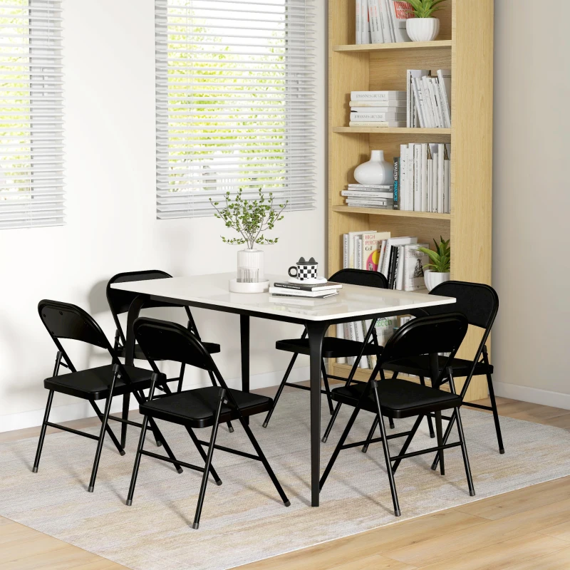 HOMCOM Set 6 Scaune Pliabile, Scaune Moderne cu Perne din Poliester pentru Acasă și Birou, 45x46x78 cm, Negru