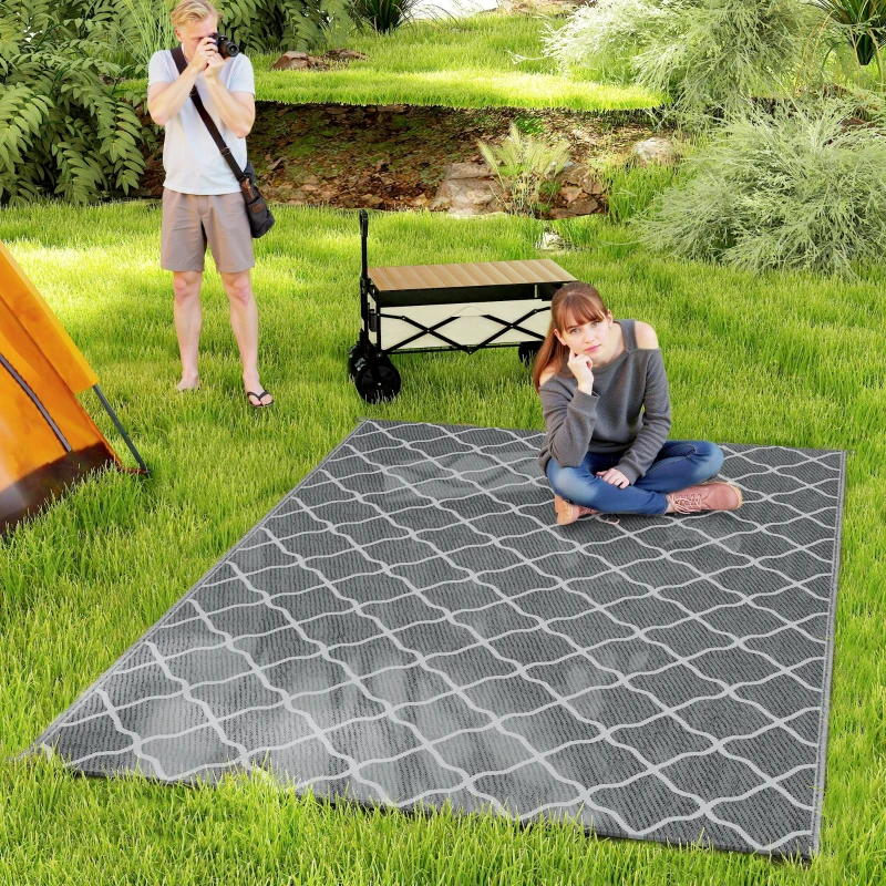 Outsunny Outdoor Teppich robuster Wetterfest Outdoorteppich Carpet mit Netzmuster 182 x 274 cm Grau