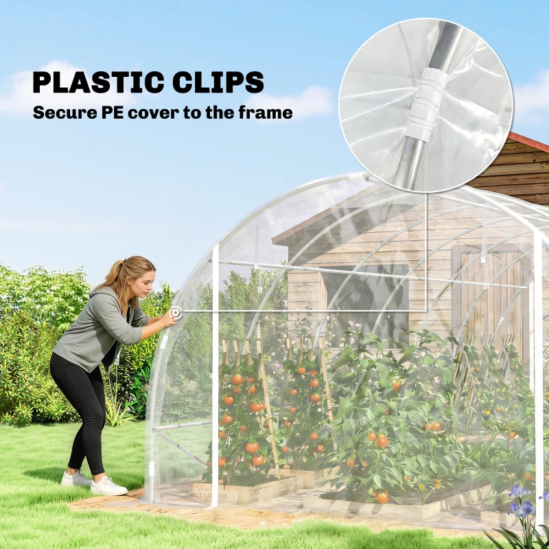 Outsunny Estufa túnel de jardim 18 m² estufa túnel 296x597x199cm estrutura em aço galvanizado, capa PE 150 g/m² transparente
