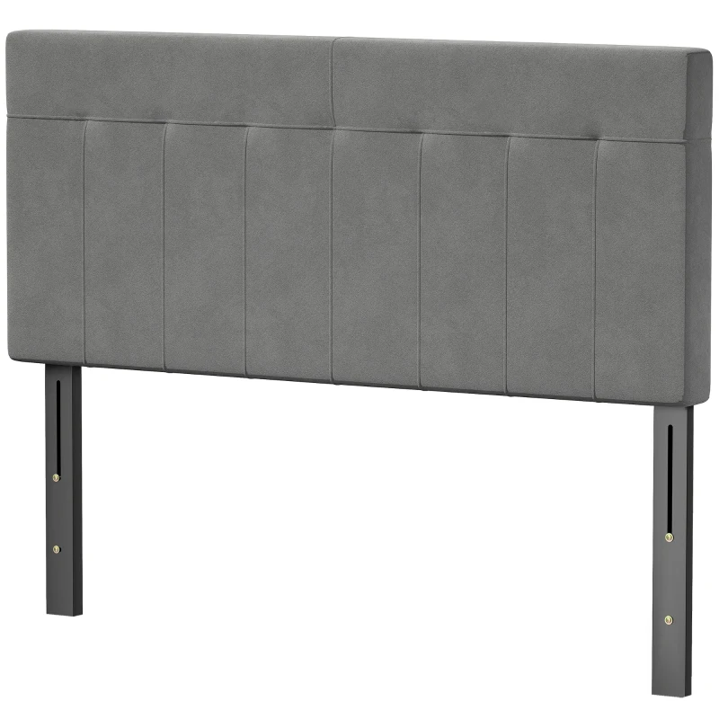 HOMCOM Kopfteil 3-fach höhenverstellbar Bettkopfteil mit Metallbeinen Samtoptik für Schlafzimmer 140x10x106/116/126 cm Grau