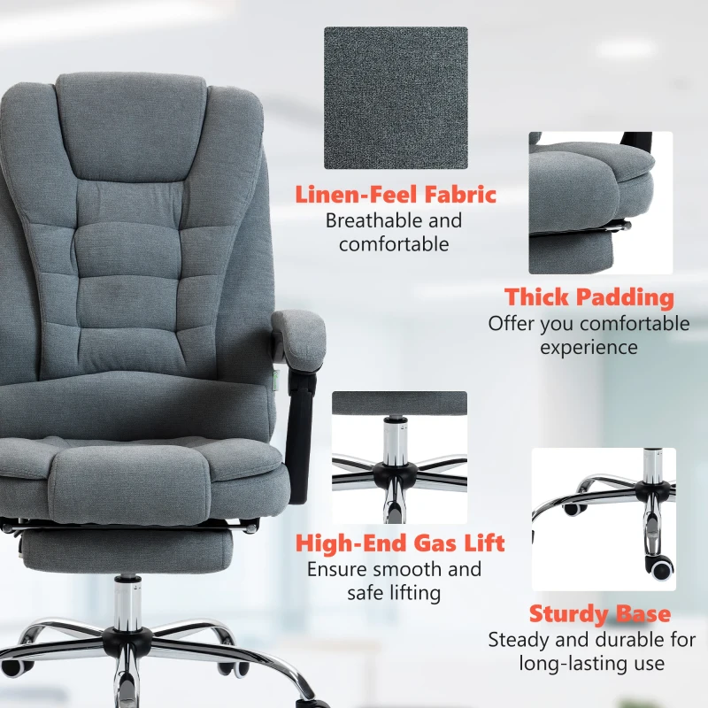 Vinsetto Sillón de oficina masajeador y calefactable, silla de oficina, altura regulable, respaldo reclinable, 65x70x111-119cm, gris