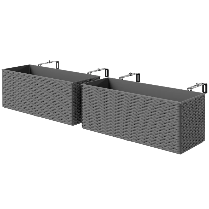 Outsunny Set of Two Rattan-Effect Planters - Grey