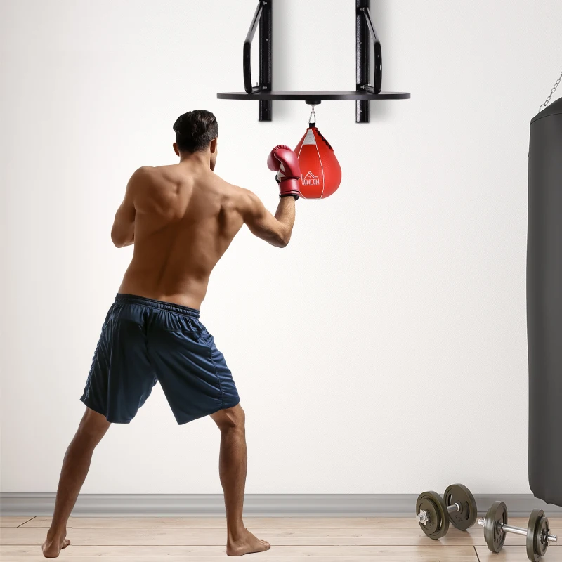 HOMCOM Punching Ball Poire de Vitesse Boxe avec Support Plateau tournant + Pompe en bois Hauteur Réglable Acier revêtement synthétique Rouge Noir