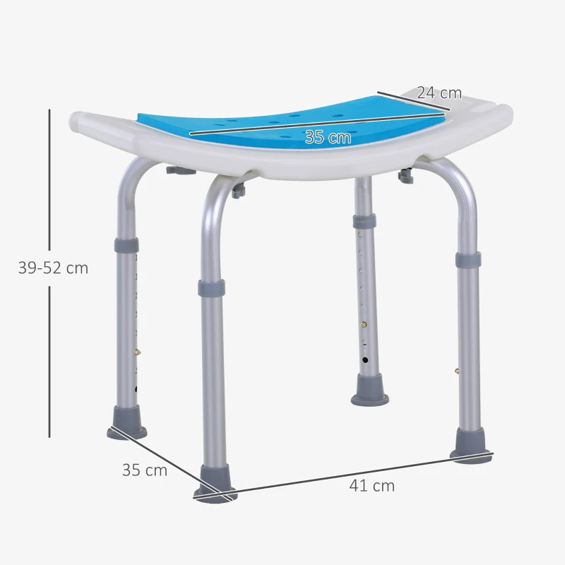 HOMCOM Taburete de Ducha Silla de Baño con Altura Ajustable en 6 Niveles Diseño Antideslizante para Ancianos o Movilidad Reducida 52x30x39-51 cm