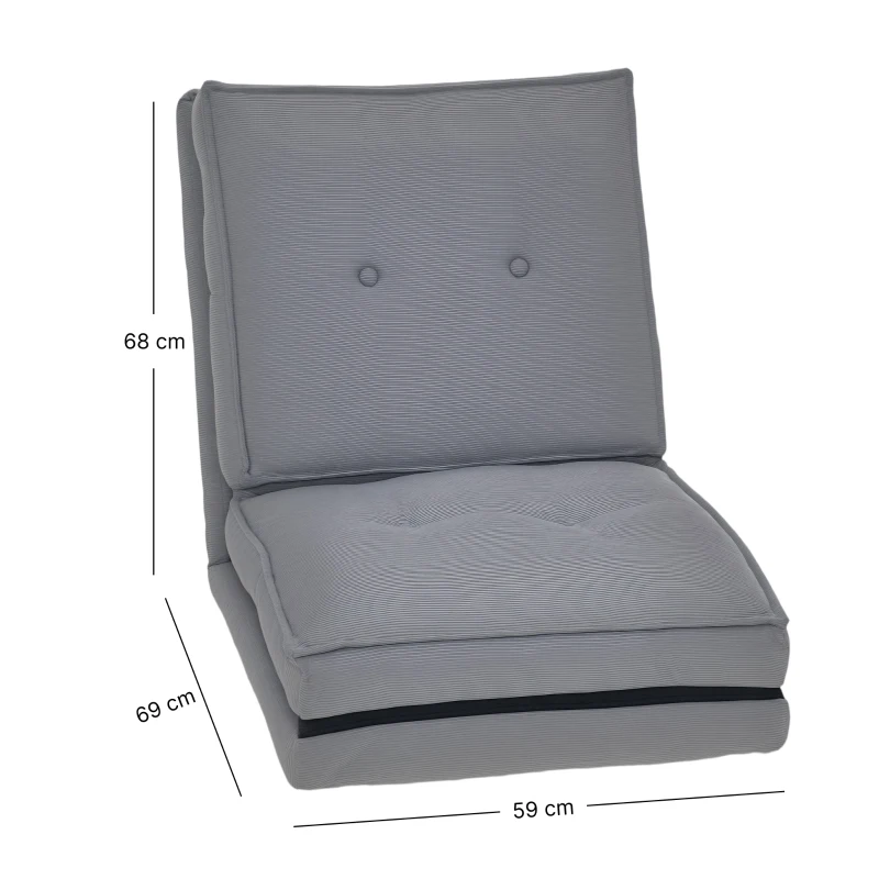 HOMCOM Poltrona de chão dobrável em veludo cotelê, colchão de chão com encosto regulável em 5 posições, 59 x 230 x 15 cm, cinza
