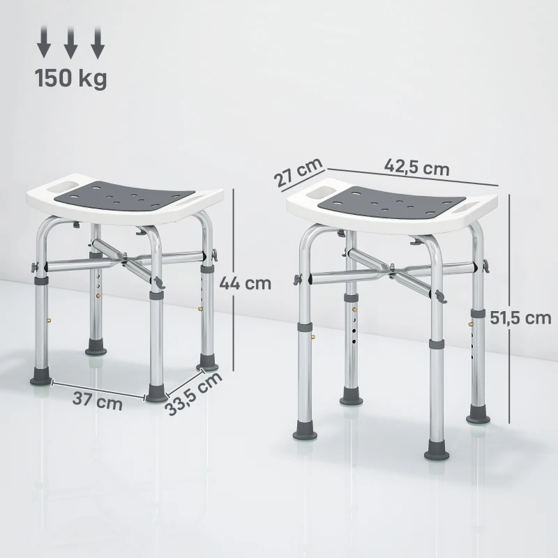 HOMCOM Tabouret de douche chaise de douche - assise rembourré et réglable, patins à ventouses antidérapants, en aluminium gris