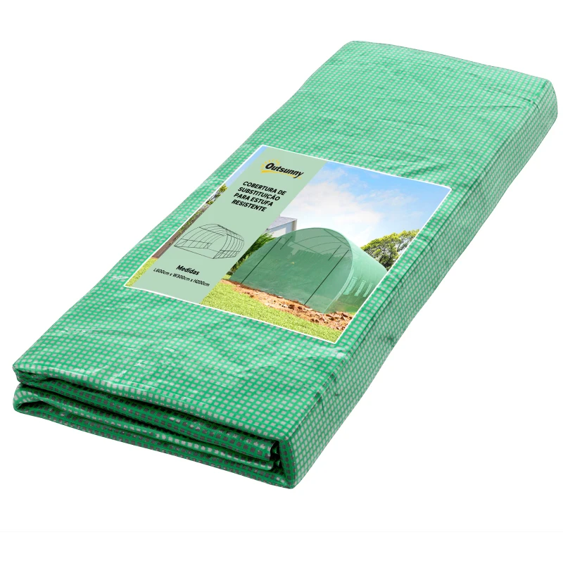 Outsunny Cobertura de Estufa de Túnel 6x3x2m Cobertura de Substituição de Estufa Polietileno com 12 Janelas e Portas Enroláveis Proteção de Plantas para Jardim Verde