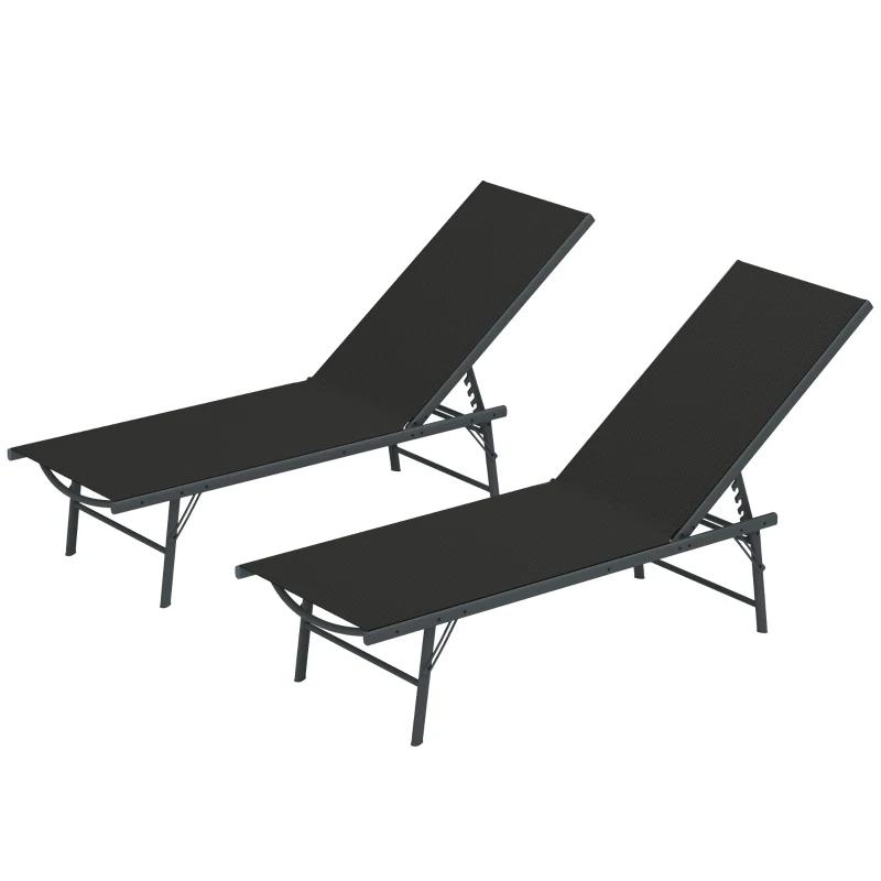 Outsunny Set de 2 șezlonguri șezlong pliabil textilenă transat grădină exterior reglabil 54 x 164 x 84 cm negru