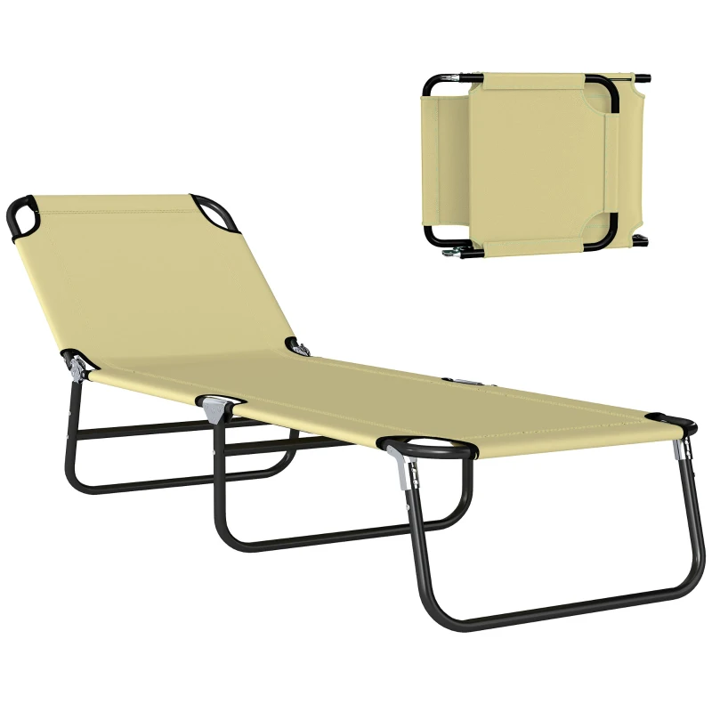Outsunny Tumbona Plegable Reclinable con Ángulo Ajustable de 5 Posiciones para Jardín Exterior Piscina Terraza Camping Carga 120 kg 188x56x28 cm Beige