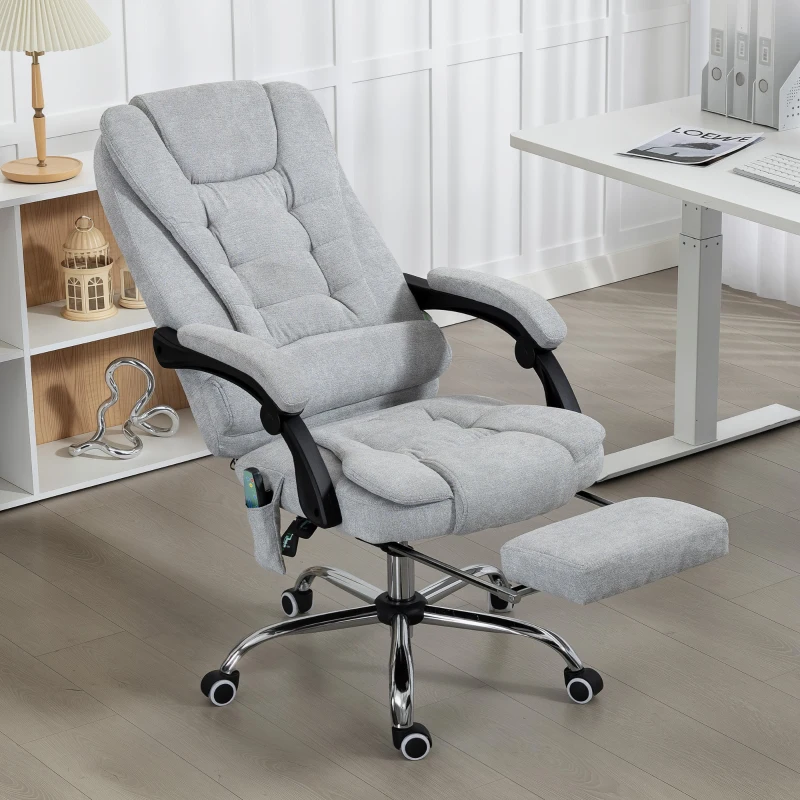 Vinsetto Sillón de oficina con masaje y calefacción, silla de oficina, altura regulable, respaldo reclinable, 65x70x111-119cm, gris