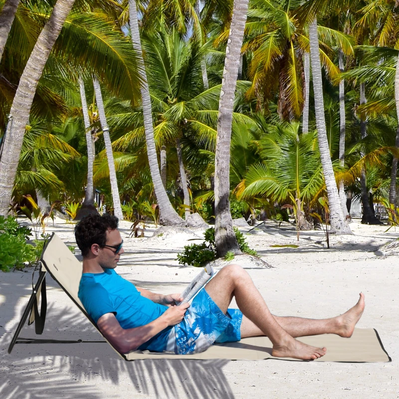 Outsunny Lot de 2 tapis de plage rembourré dossier inclinable multi-positions acier polyester beige