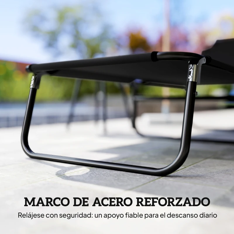 Outsunny Tumbona Plegable Reclinable con Ángulo Ajustable de 5 Posiciones para Jardín Exterior Piscina Terraza Camping Carga 120 kg 188x56x28 cm Negro