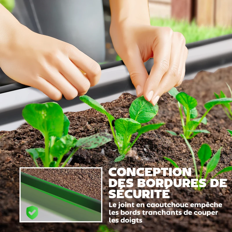 Outsunny Jardinière surélevée galvanisée en acier lit de jardin bordure caoutchouc 181 x 93 x 30 cm argent