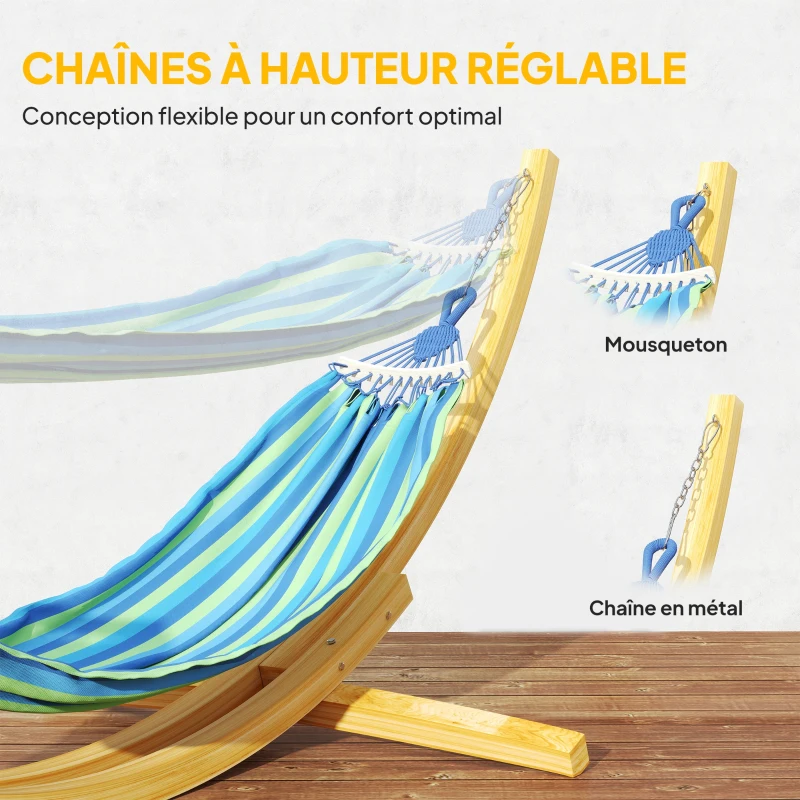 Outsunny Support pied de hamac structure robuste en bois de pin charge max. 120 Kg dim. 325L x 120l x 118H cm bois naturel