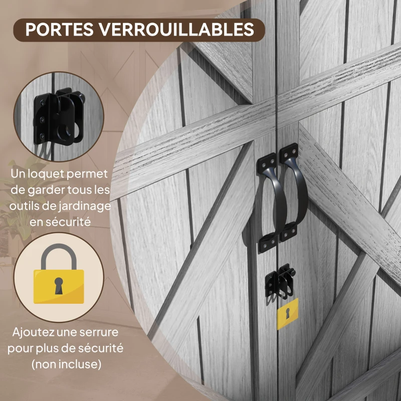Outsunny Armoire de jardin, abri jardin sur pied, avec 2 étagères, toit incliné et bitumé, en bois massif, 90x54,5x168,5cm, gris