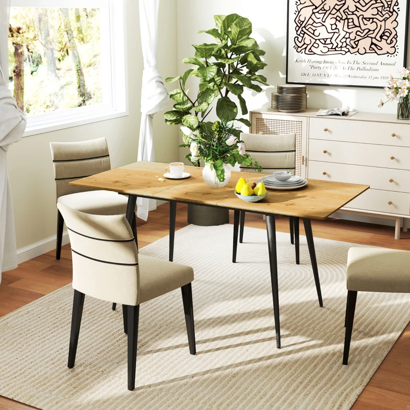 HOMCOM Table à manger pliante table extensible 120-160 cm jusqu'à 6 à 8 personnes avec pieds en acier, naturel