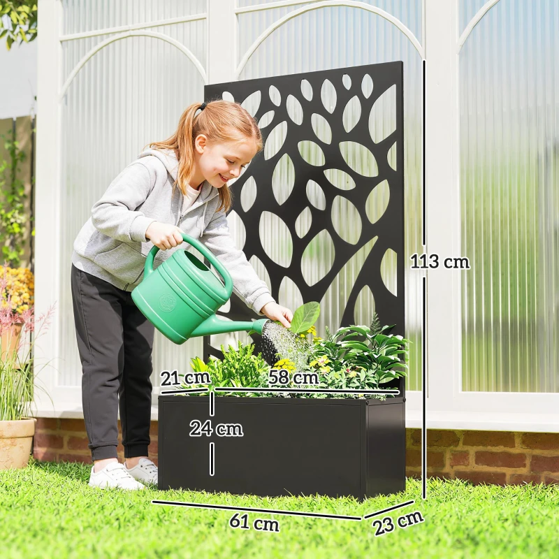 Outsunny Jardinieră metalică cu spalier, montare pe perete sau independent, jardinieră cu panou de protecție