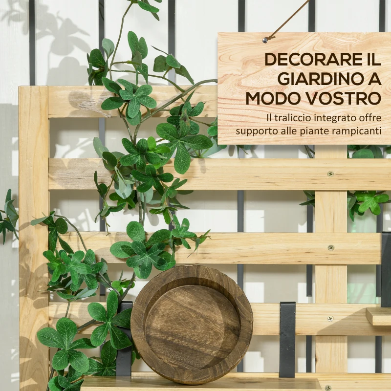 Outsunny Cassapanca da Giardino con Traliccio e 4 Ripiani in Legno con Chiusura Magnetica, 80x45x160 cm