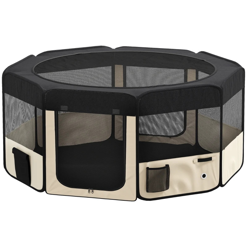 PawHut Parc Pliabil pentru Câini și Pisici Țarc Portabil pentru Animale Mici Impermeabil din Țesătură Oxford Ø90x41 cm Negru
