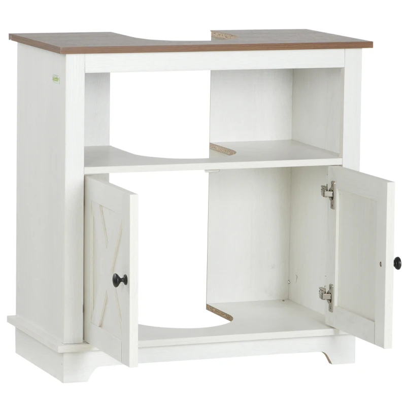 kleankin Mueble para Debajo del Lavabo de Madera Armario de Baño de Suelo Mueble Bajo Lavabo Pie con 2 Puertas 60x30x60 cm Blanco