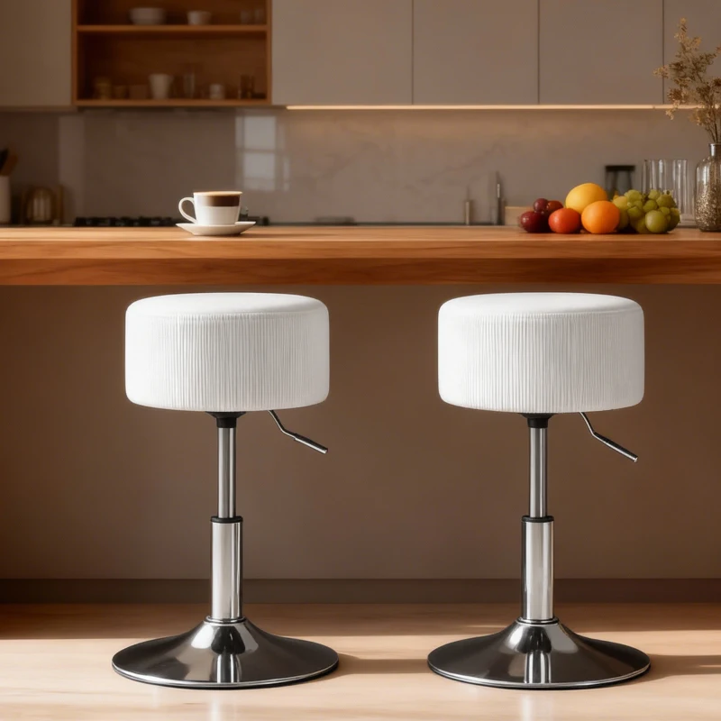 HOMCOM Taburete de Cocina Regulable en Altura 52-66 cm Tapizado en Pana Giratorio en 360° Blanco