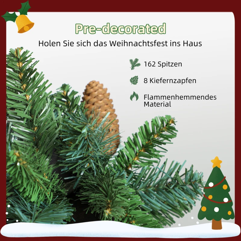 HOMCOM 1,8 m künstliche Weihnachtsgirlande Blumendekoration mit 162 Spitzen 8 Tannenzapfen Grün