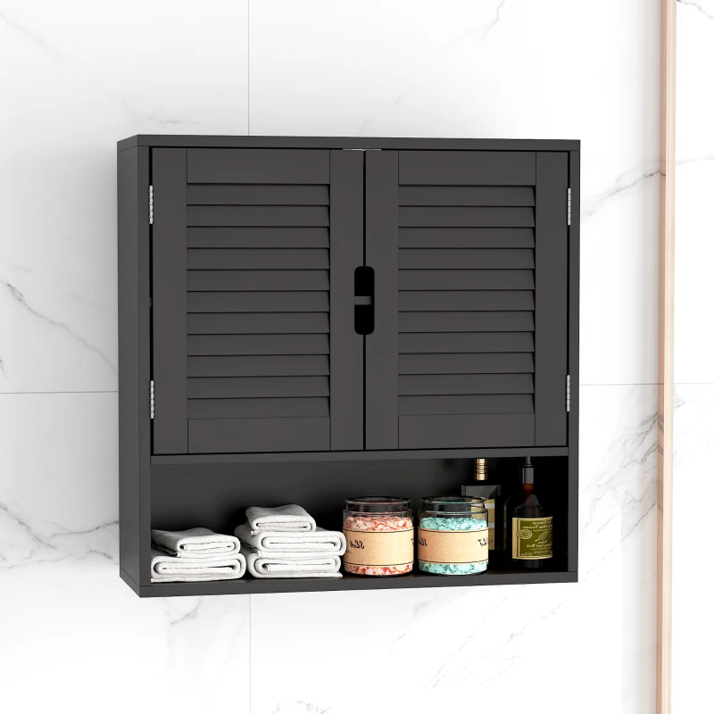 HOMCOM Bathroom Cabinet, Wall Mounted Storage Cabinet with Adjustable Shelves, 60 x 20 x 60 cm, Black