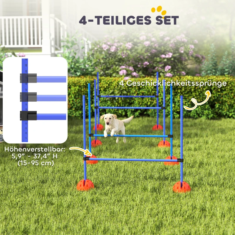PawHut 4-teiliges Hunde-Agility-Set mit 4 Hürden und Tragetasche für das Sprungtraining, Blau