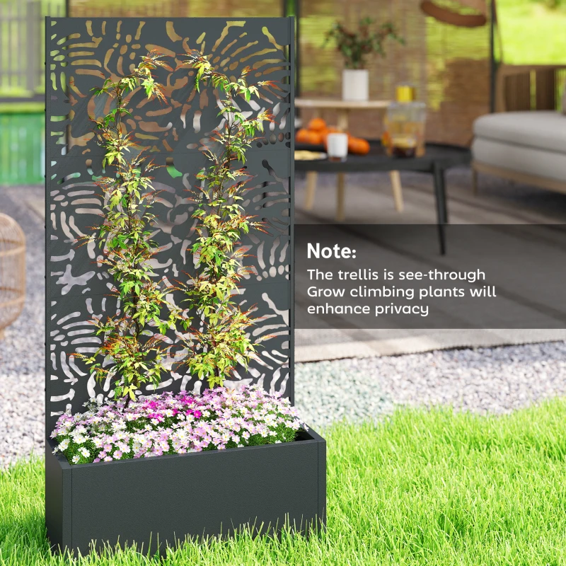 Outsunny Planter with Trellis, Flower Box, with Privacy Screen, for Climbing Plants, Metal, 90 x 37.5 x 180 cm, black