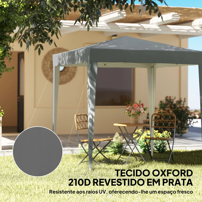 Outsunny Tenda Dobrável 2x2m com 4 Paredes Laterais Tecido Oxford 2 Janelas e Saco de Transporte Anti-UV Impermeável Cinzento