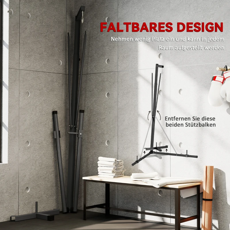 SPORTNOW Boxsackständer, Boxsackhalterung, höhenverstellbar, freistehend, klappbar, Stahl, 170 x 90 x 225 cm, schwarz