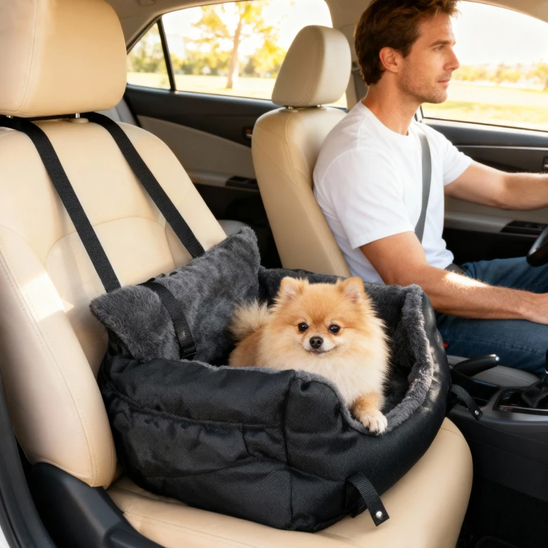 PawHut Dog Car Seat for Small Dogs with Fixed Buckle, Safety Leash, Washable Cover, 58 x 45 x 28 cm, Black