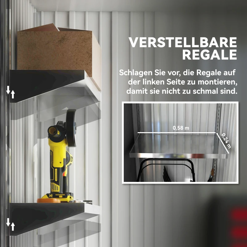 Outsunny Gartenschuppen, Outdoor-Geräteschuppen aus Wellstahl, Wanddesign, verstellbare Regalböden, verschließbare Tür Dunkelgrau