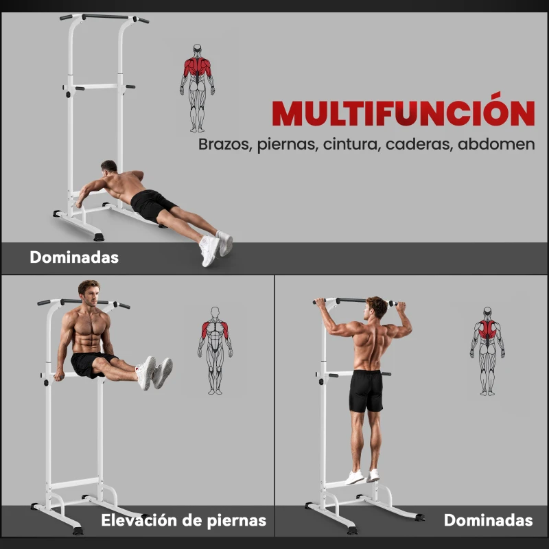 SPORTNOW Barra de Dominadas Altura Regulable Estación de Fondos Resistente para Gimnasio en Casa Entrenamiento de Fuerza Blanco