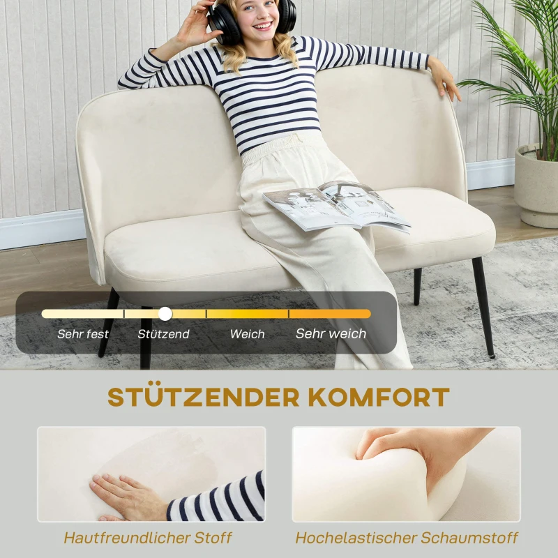 HOMCOM 2-Sitzer-Sofa, moderne Polstercouch mit Metall- und Holzrahmen, samtartiger Stoffbezug, Beige