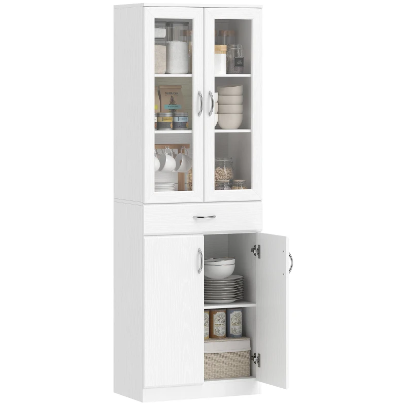 HOMCOM Küchenschrank Buffetschrank mit verstellbar Regal Schublade 2 Schrank Hochschrank mit Glastür 60 x 35 x 180 cm Weiß