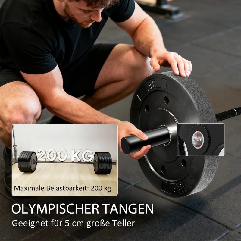 SPORTNOW Hantelstange, 180 cm Olympiastange, Stahl, 200 kg Tragkraft, Schwarz