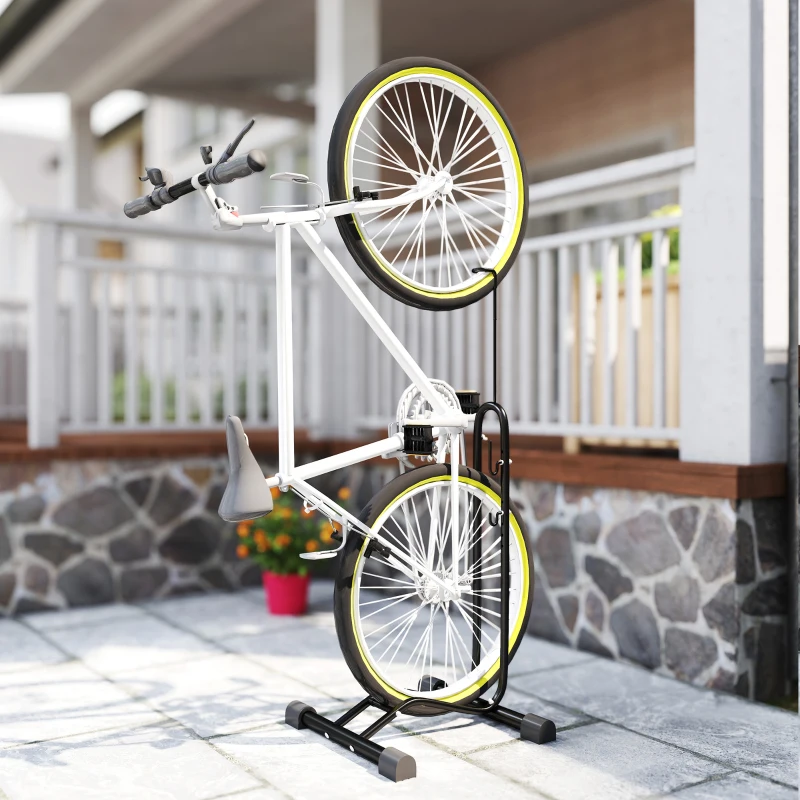 SPORTNOW Aparcamiento para Bicicletas Vertical y Horizontal con Ganchos Ajustables para Bicicletas de 24-29 Pulgadas y 700 C Negro