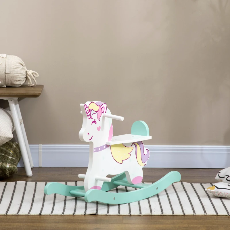 AIYAPLAY Licorne à bascule cheval à bascule pour enfants de 1 à 3 ans avec poignées repose-pied butées