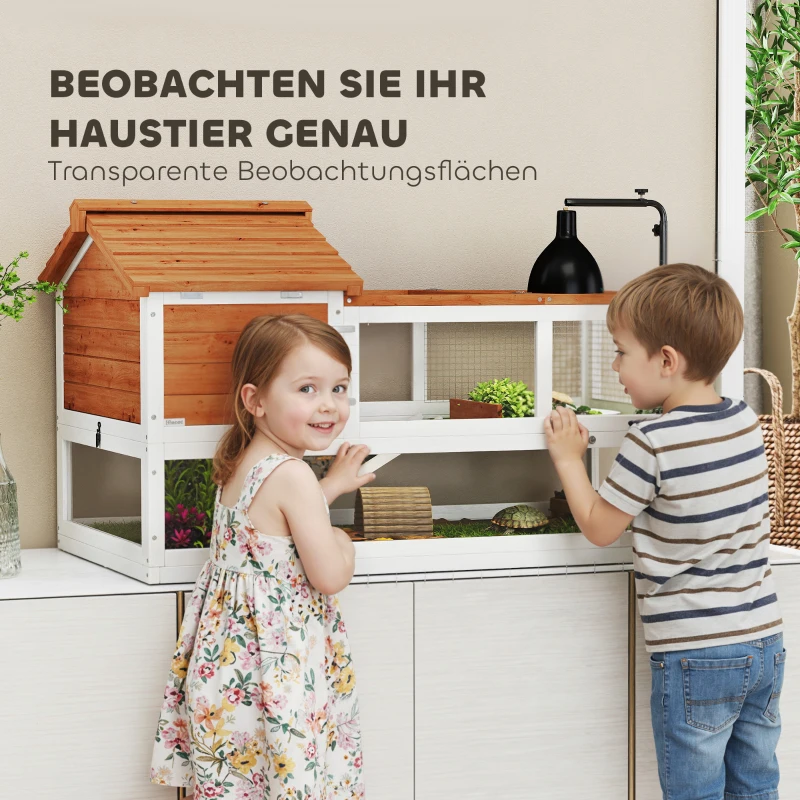 PawHut Schildkrötenhaus, 2-Ebenen-Gehege, Lampenhalter, Kleintierkäfig, Orange