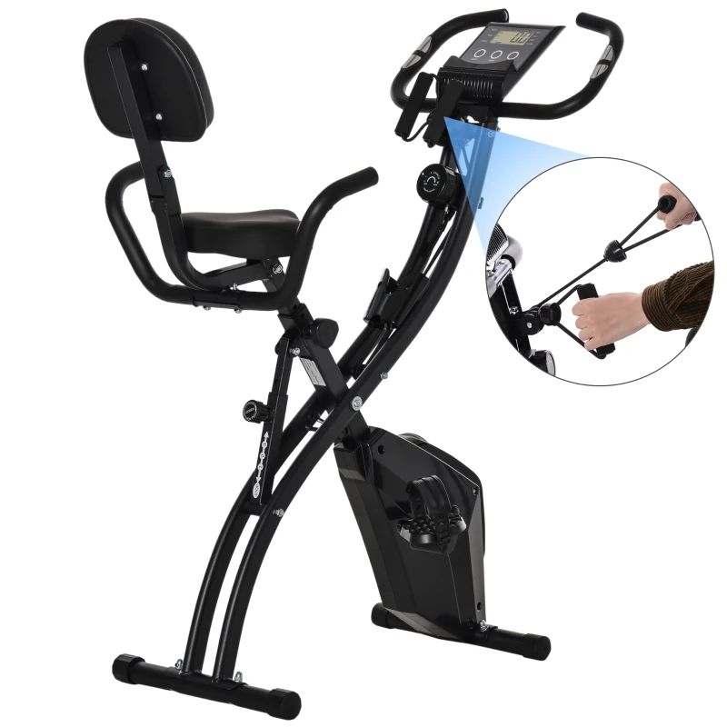 HOMCOM 2-in-1 Folding Exercise Bike with 8-Level Magnetic Resistance, Arm Resistance Band, Pulse Sensor, Black(m-15)