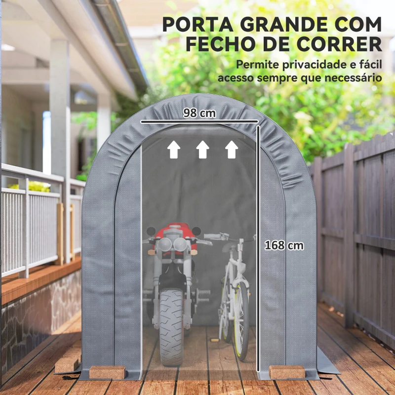 Outsunny Tenda de Jardim para Bicicletas com Estrutura em Aço, Porta com Fecho, Impermeável 2,4x1,6x1,9 m Cinzento Claro