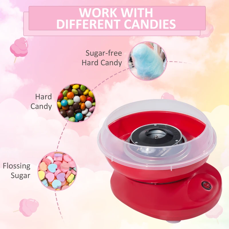 HOMCOM Candy Floss Maker Electric Cotton Candy Machine for Party and Holidays 450W Red