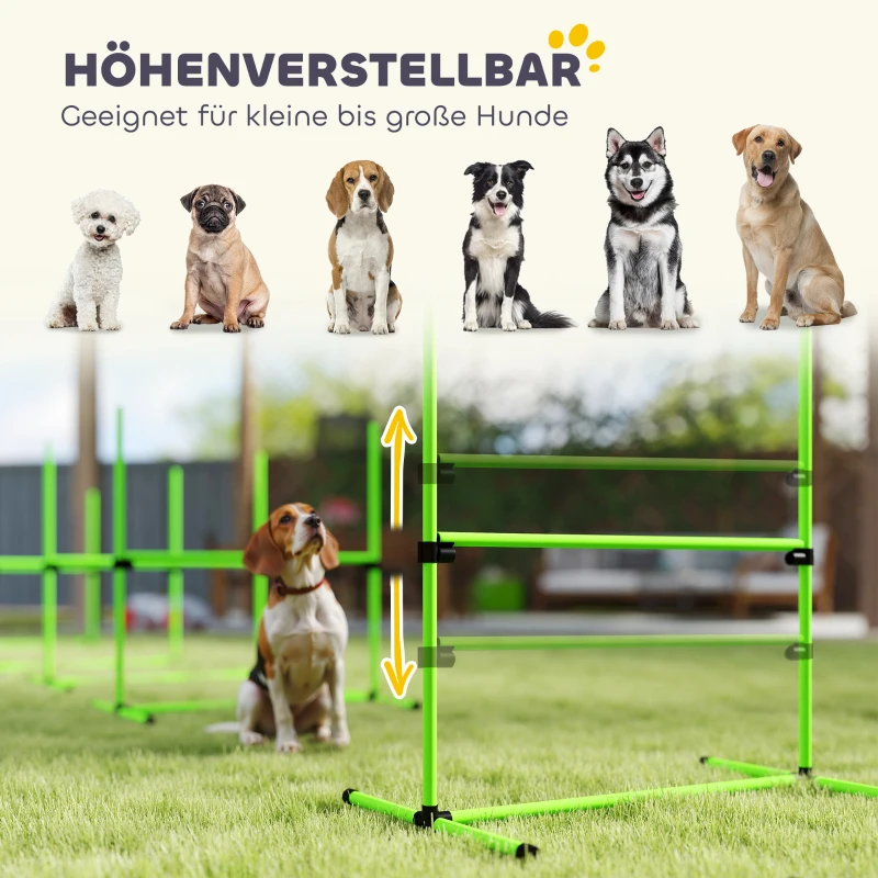 PawHut Agility Set Hunde 4-teiliges höhenverstellbar Agility-Ausrüstung mit 4 Hürden Tragetasche 99 x 65 x 94 cm Grün
