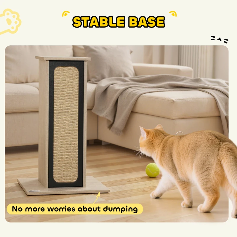 PawHut 63cm Cat Scratching Post, Cat Scratcher with Replaceable Scratching Board, Top Perch, Sisal Scratch Mat, Oak