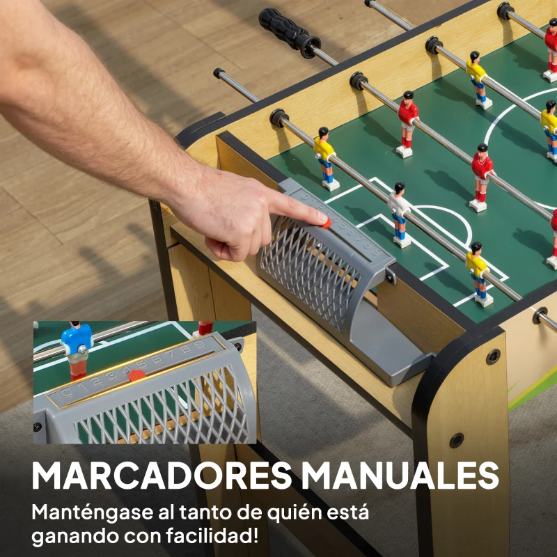 SPORTNOW Futbolín para Niños de Madera Mesa de Futbolín con 2 Marcadores 6 Barras 18 Jugadores 75x66x75 cm Natural